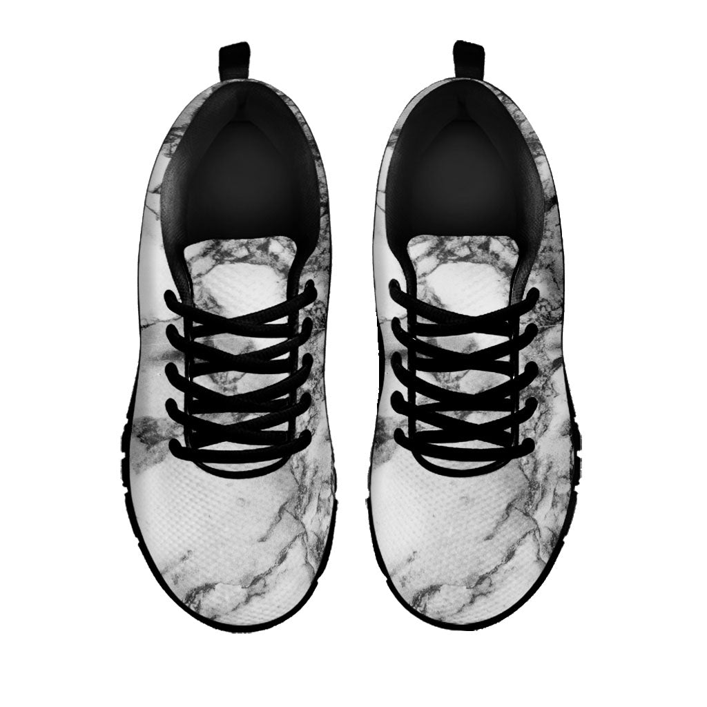 White Dark Grey Marble Print Black Running Shoes