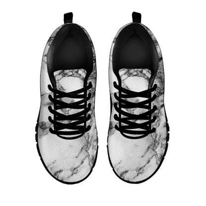 White Dark Grey Marble Print Black Running Shoes