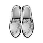 White Dark Grey Marble Print Black Slip On Sneakers