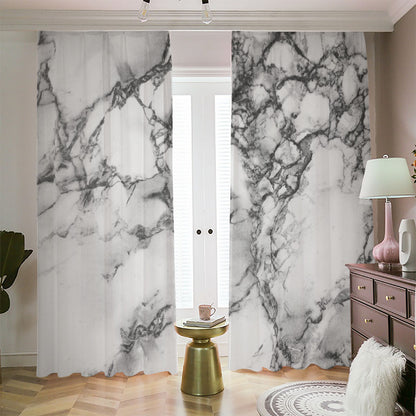White Dark Grey Marble Print Blackout Pencil Pleat Curtains