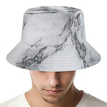 White Dark Grey Marble Print Bucket Hat