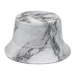 White Dark Grey Marble Print Bucket Hat