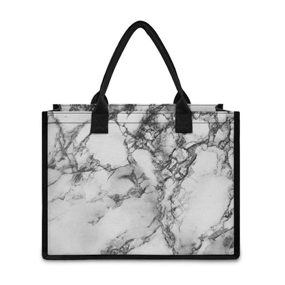 White Dark Grey Marble Print Canvas Tote Bag