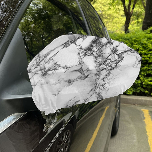 White Dark Grey Marble Print Car Side Mirror Covers