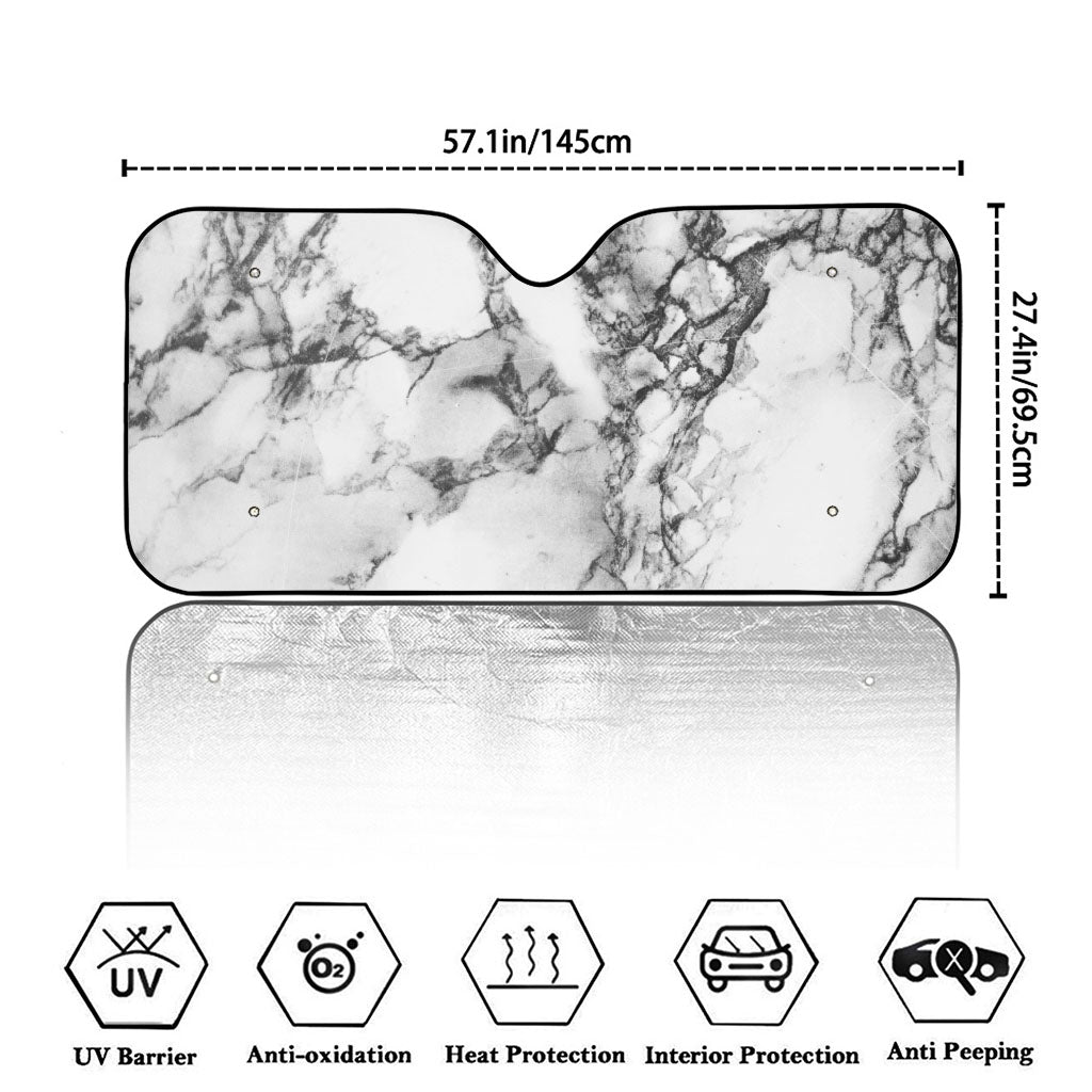 White Dark Grey Marble Print Car Windshield Sun Shade