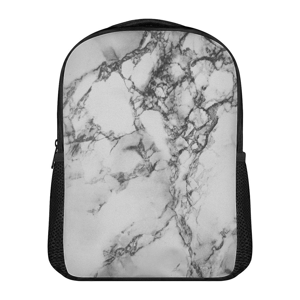 White Dark Grey Marble Print Casual Backpack