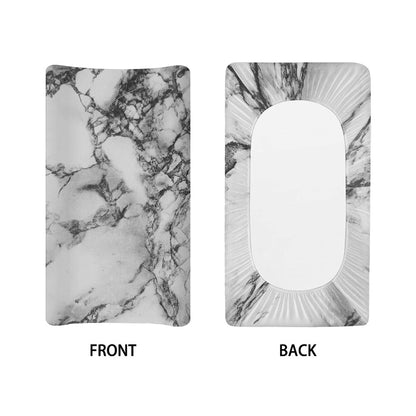 White Dark Grey Marble Print Changing Pad Cover