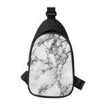 White Dark Grey Marble Print Chest Bag