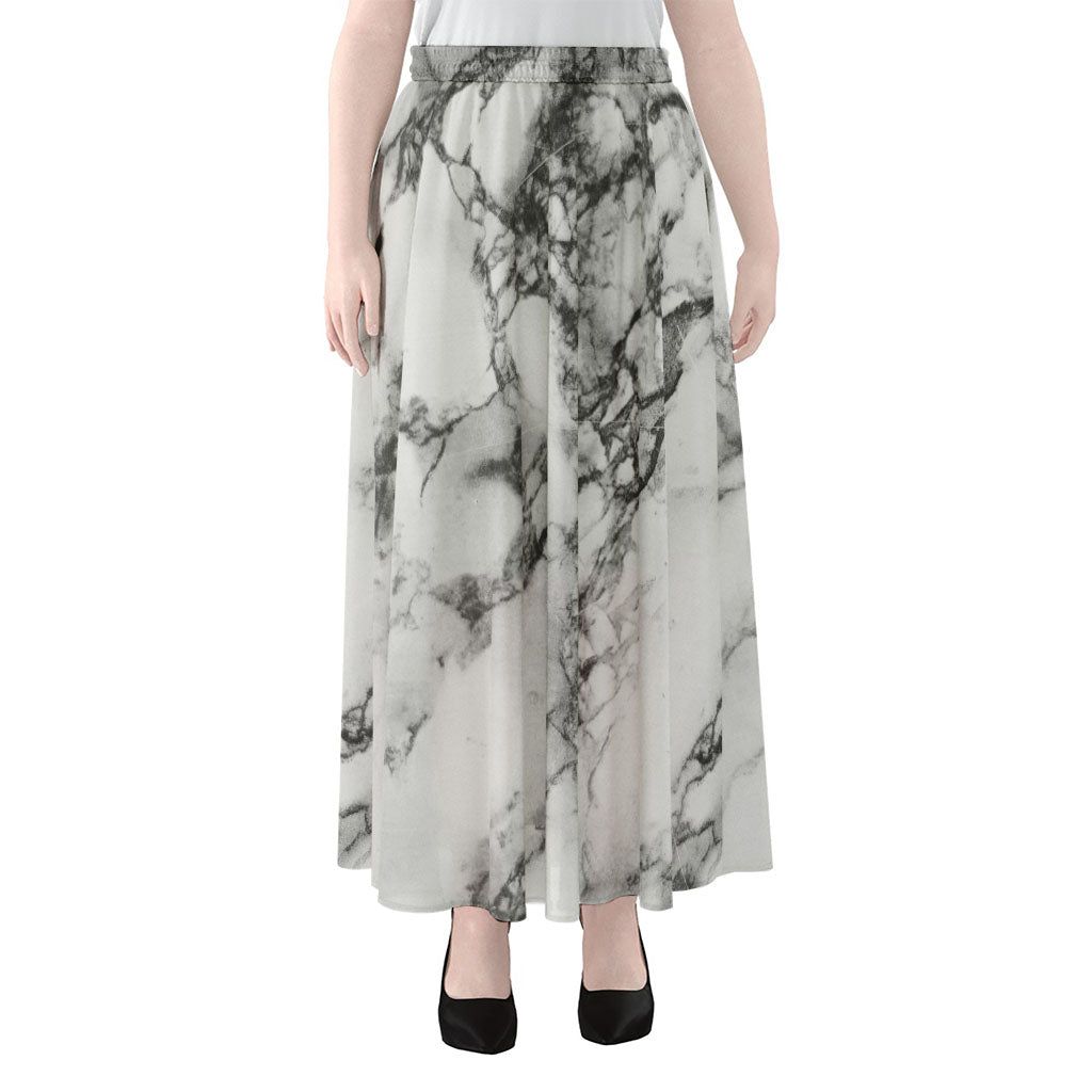 White Dark Grey Marble Print Chiffon Maxi Skirt