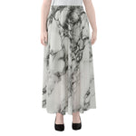 White Dark Grey Marble Print Chiffon Maxi Skirt