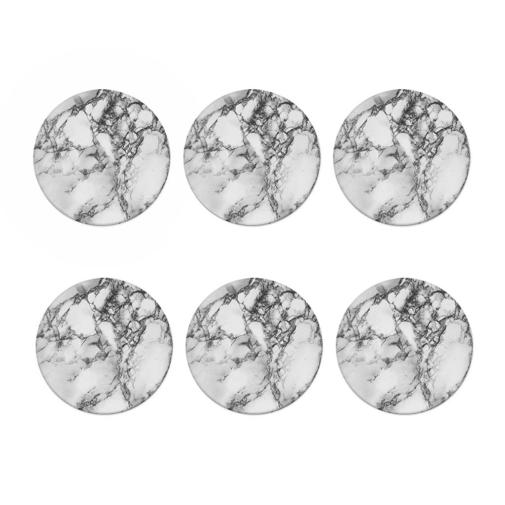 White Dark Grey Marble Print Coaster Set