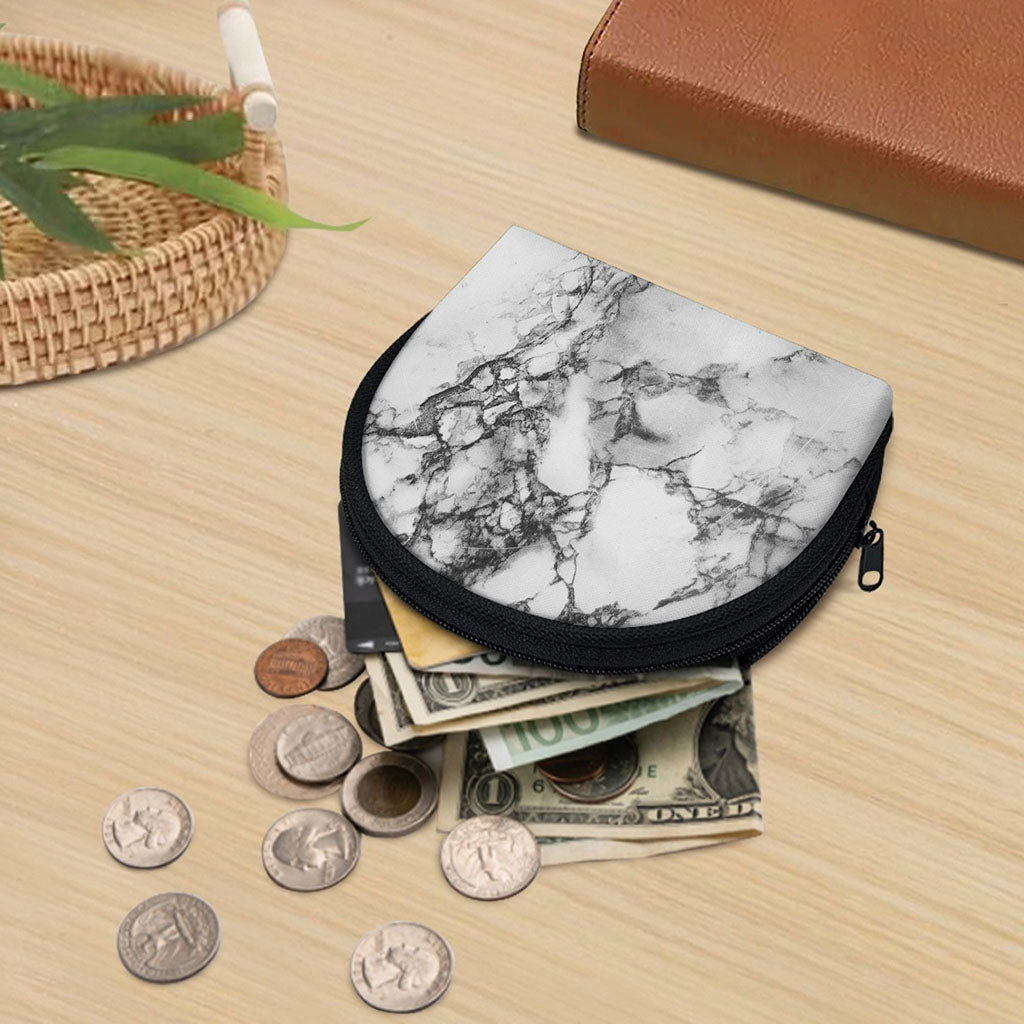 White Dark Grey Marble Print Coin Purse