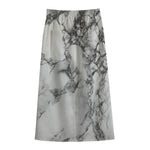White Dark Grey Marble Print Cotton Front Slit Maxi Skirt
