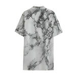 White Dark Grey Marble Print Cotton Hawaiian Shirt
