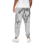 White Dark Grey Marble Print Cotton Pants