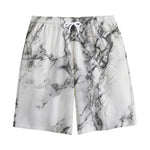 White Dark Grey Marble Print Cotton Shorts