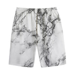 White Dark Grey Marble Print Cotton Shorts