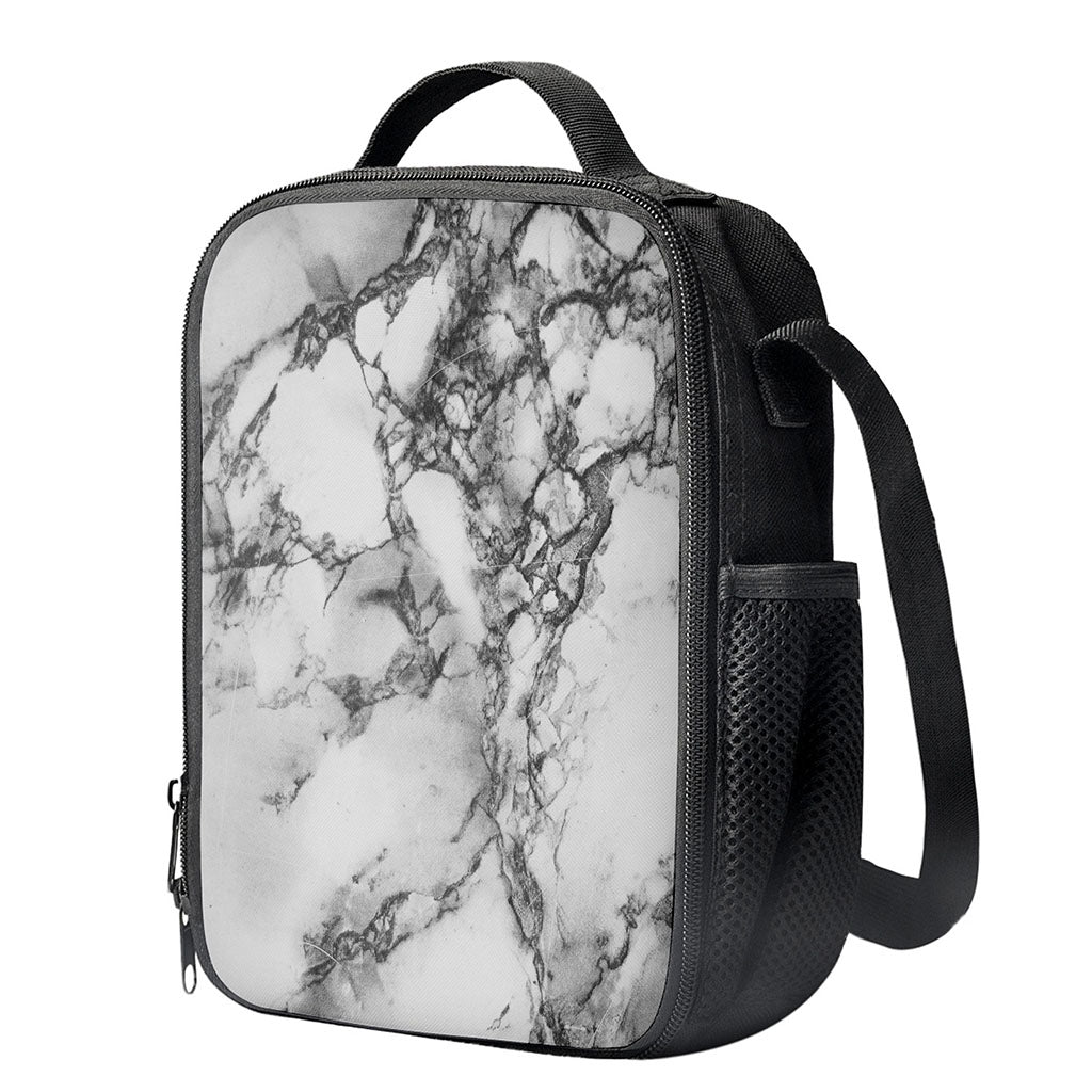 White Dark Grey Marble Print Crossbody Lunch Bag