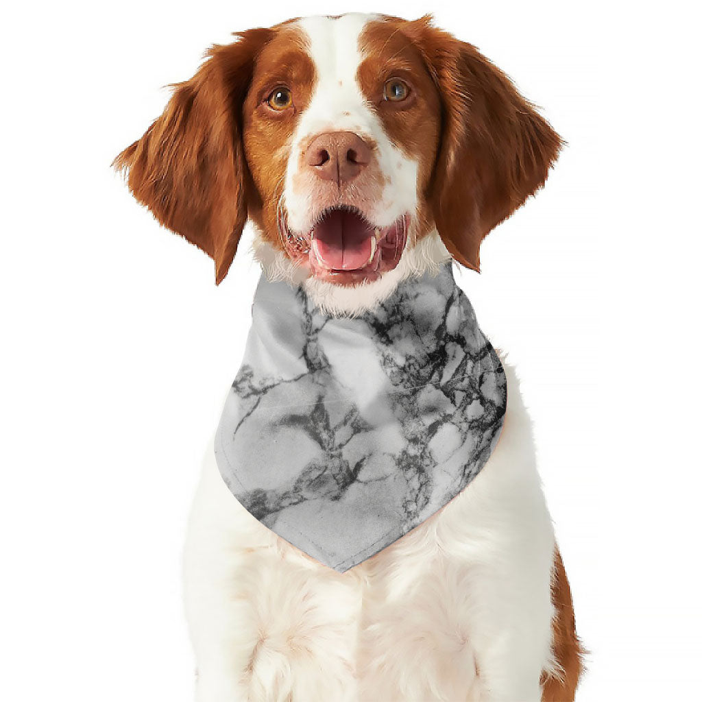 White Dark Grey Marble Print Dog Bandana