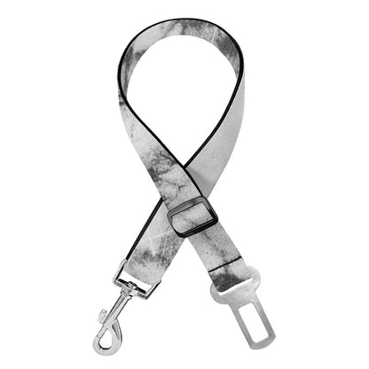 White Dark Grey Marble Print Dog Seat Belt