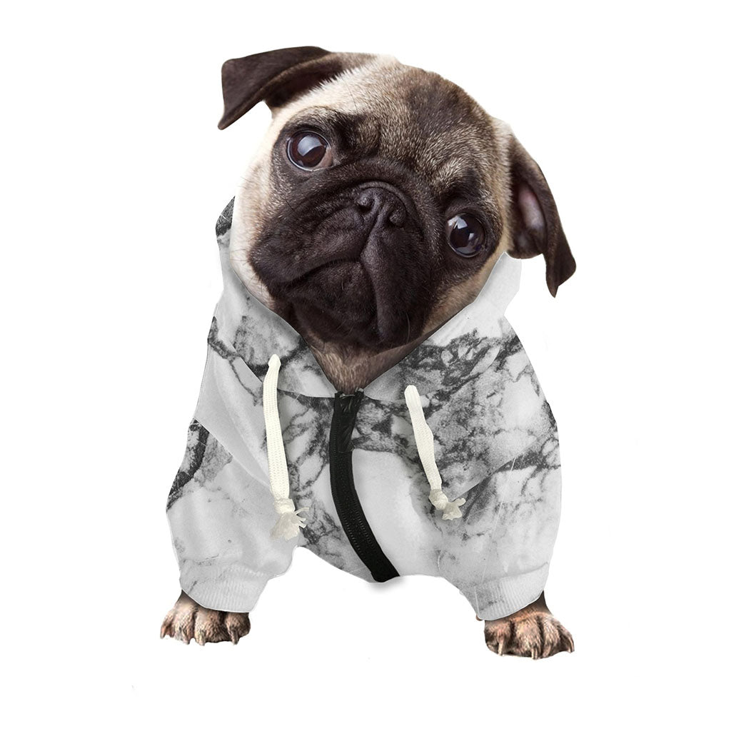 White Dark Grey Marble Print Dog Zip Up Hoodie