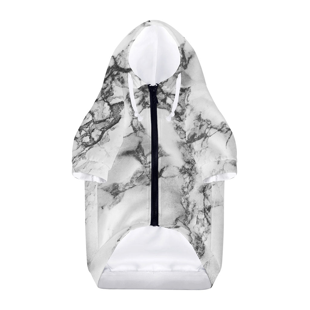 White Dark Grey Marble Print Dog Zip Up Hoodie