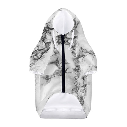 White Dark Grey Marble Print Dog Zip Up Hoodie