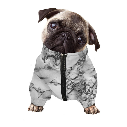 White Dark Grey Marble Print Dog Zip Up Jacket