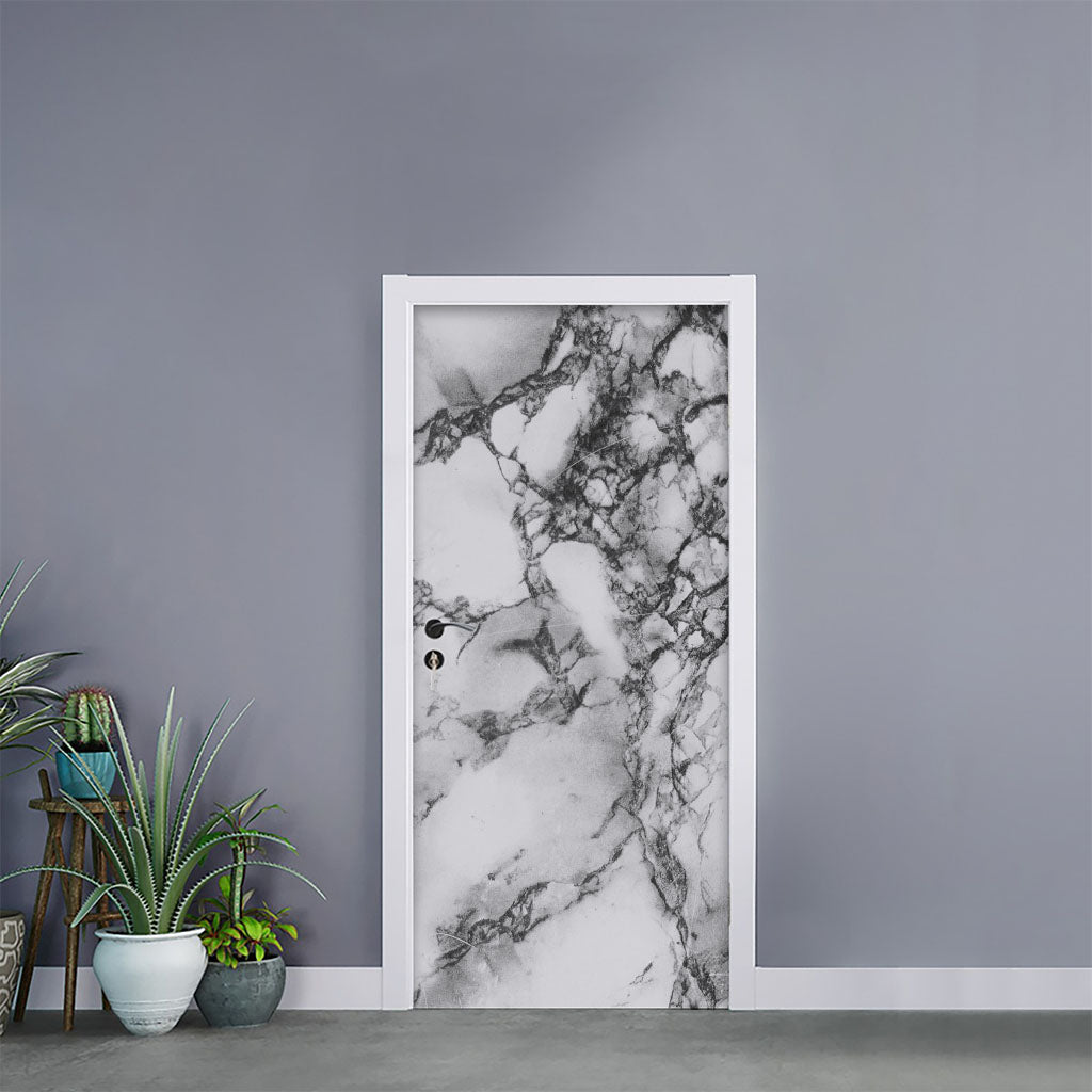 White Dark Grey Marble Print Door Sticker