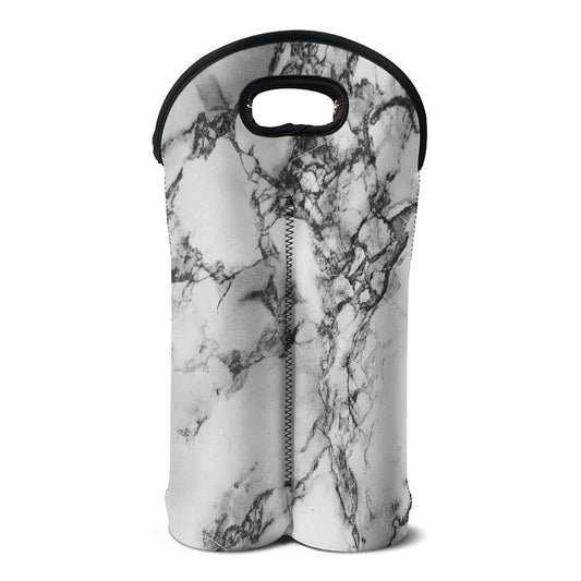 White Dark Grey Marble Print Double Neoprene Wine Tote