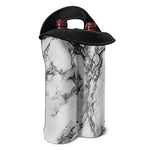 White Dark Grey Marble Print Double Neoprene Wine Tote