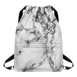White Dark Grey Marble Print Drawstring Backpack