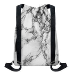 White Dark Grey Marble Print Drawstring Backpack