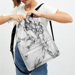 White Dark Grey Marble Print Drawstring Backpack