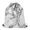 White Dark Grey Marble Print Drawstring Bag