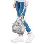 White Dark Grey Marble Print Drawstring Bag