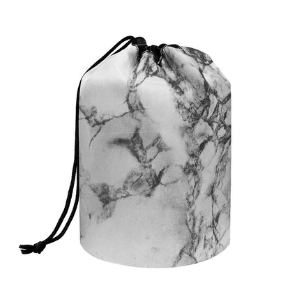 White Dark Grey Marble Print Drawstring Makeup Bag