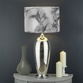 White Dark Grey Marble Print Drum Lamp Shade