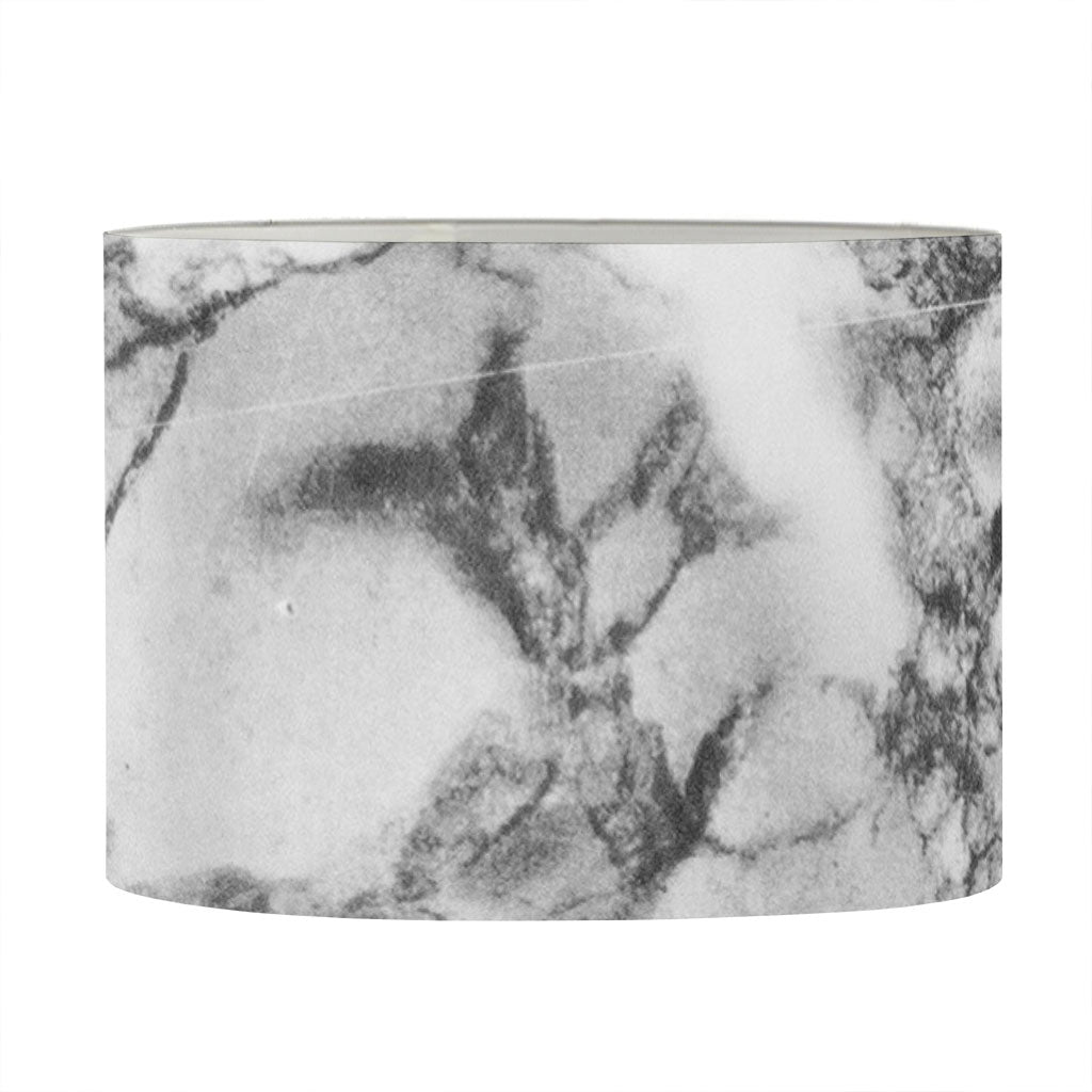 White Dark Grey Marble Print Drum Lamp Shade