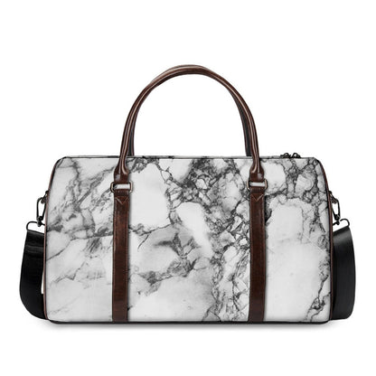 White Dark Grey Marble Print Duffle Bag
