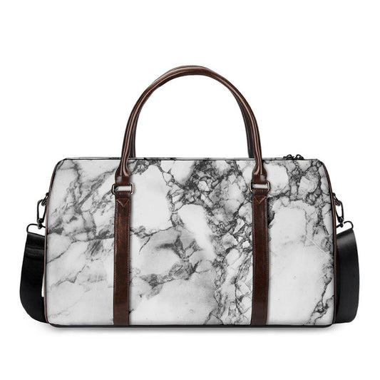 White Dark Grey Marble Print Duffle Bag