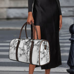 White Dark Grey Marble Print Duffle Bag