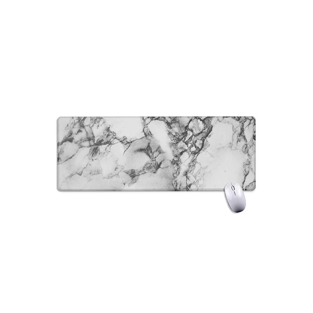 White Dark Grey Marble Print Extended Mouse Pad