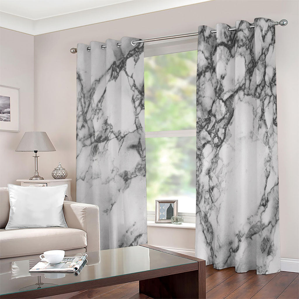 White Dark Grey Marble Print Extra Wide Grommet Curtains