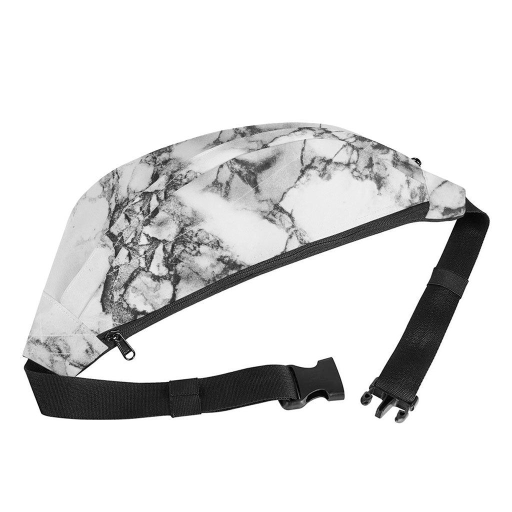 White Dark Grey Marble Print Fanny Pack