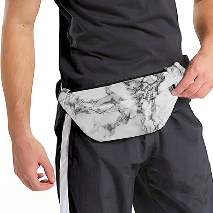 White Dark Grey Marble Print Fanny Pack