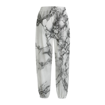 White Dark Grey Marble Print Fleece Lined Knit Pants