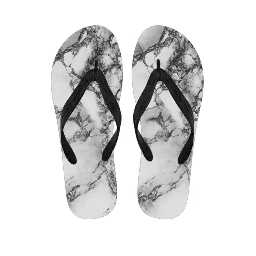White Dark Grey Marble Print Flip Flops