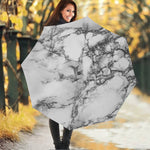 White Dark Grey Marble Print Foldable Umbrella