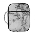 White Dark Grey Marble Print Front Pocket Bible Bag